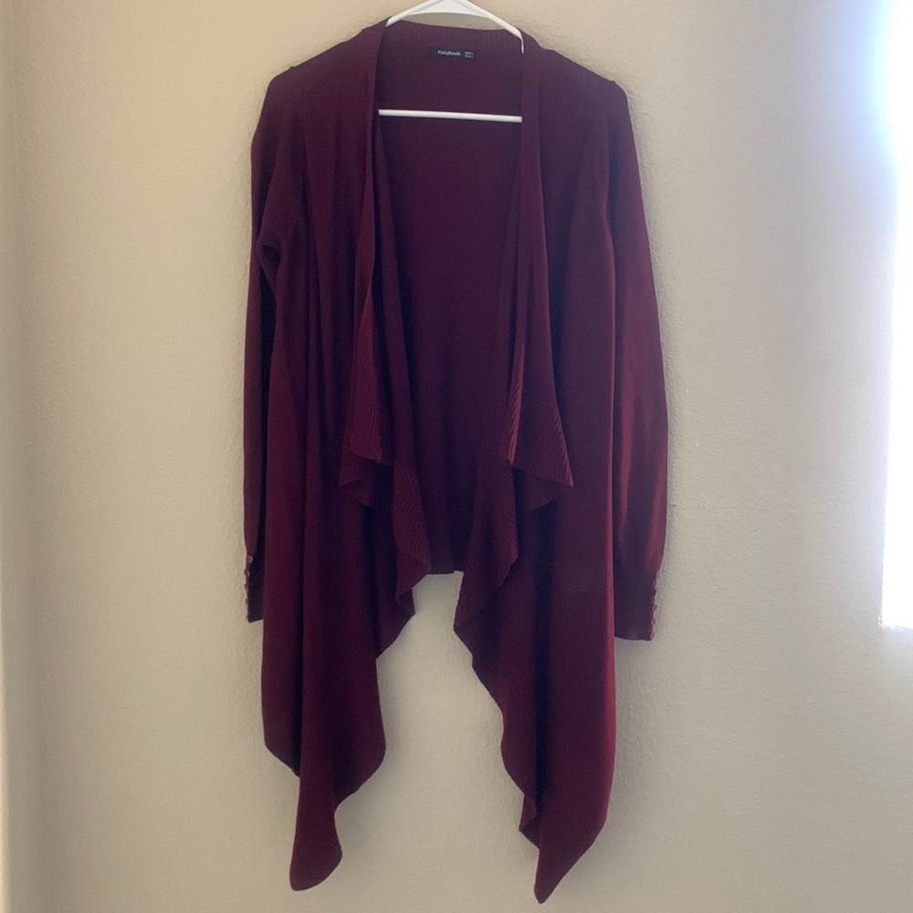 Burgundy long sleeve open cardigan